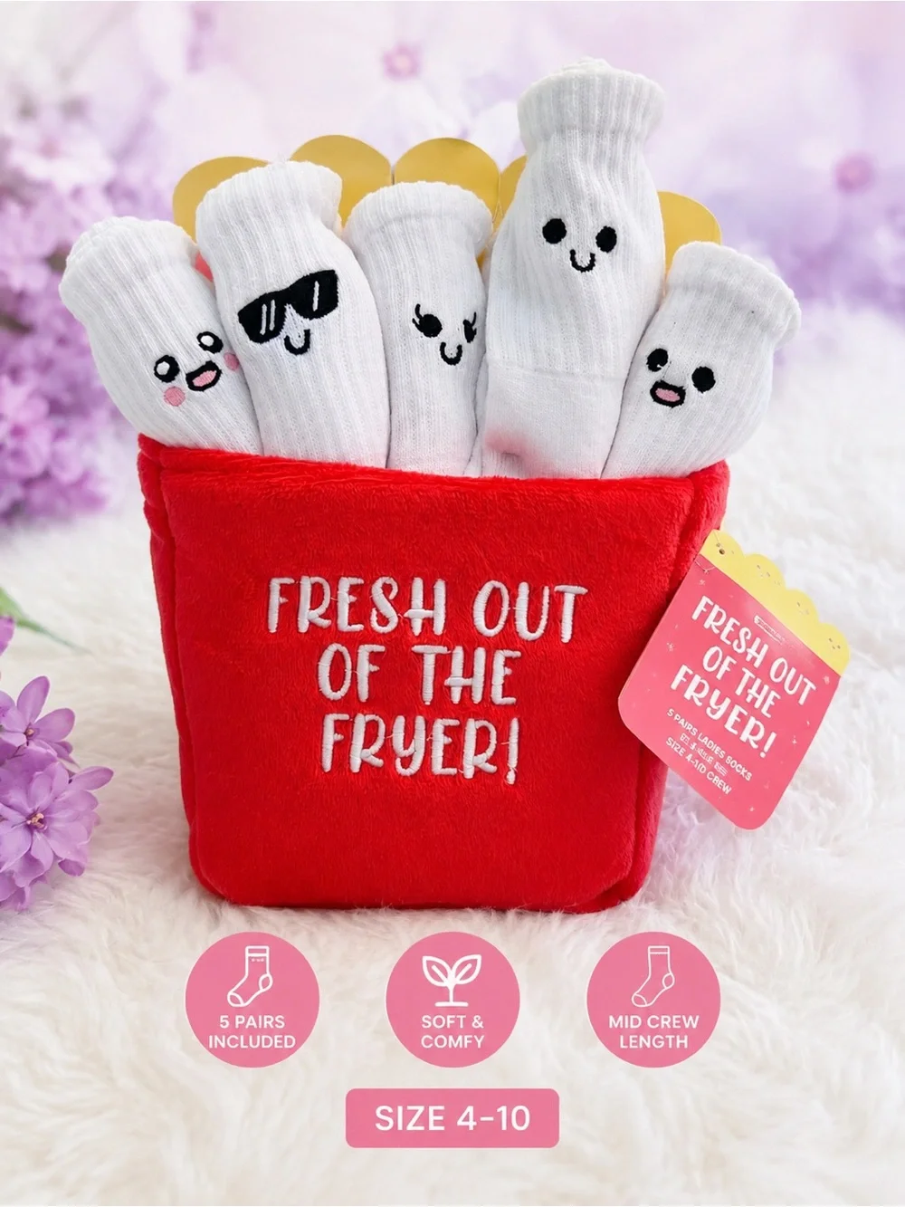 5pair of socks in plush “FRESH OUT OF THE FRYER” nwt